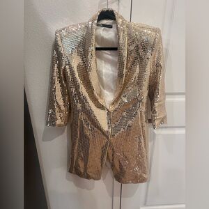 Gold minidress with padded shoulders